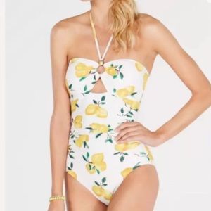 KATE Spade citrus lemon print halter one piece swimsuit L